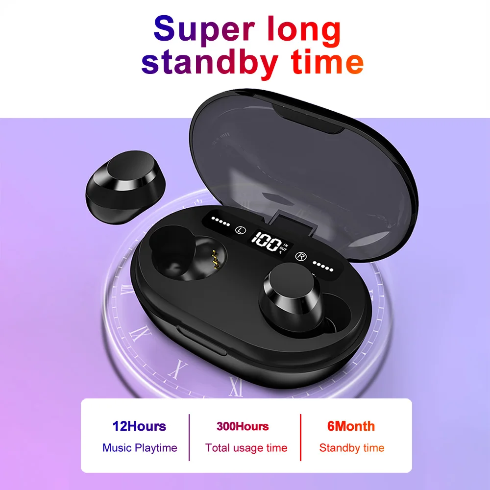 TWS V5.0 Bluetooth наушники светодиодный дисплей 3000 мАч Внешний аккумулятор сенсорное управление спортивные наушники с двойным микрофоном беспроводные гарнитуры