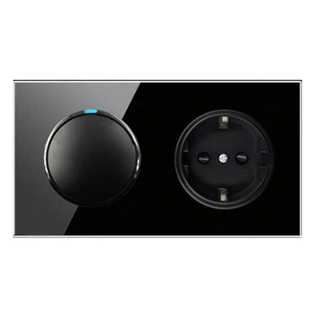 

146 Type 1gang 1 way + Germany Socket Crystal Tempered Pure Glass Panel 13a Double Eu Standard Wall Power Socket Grounded