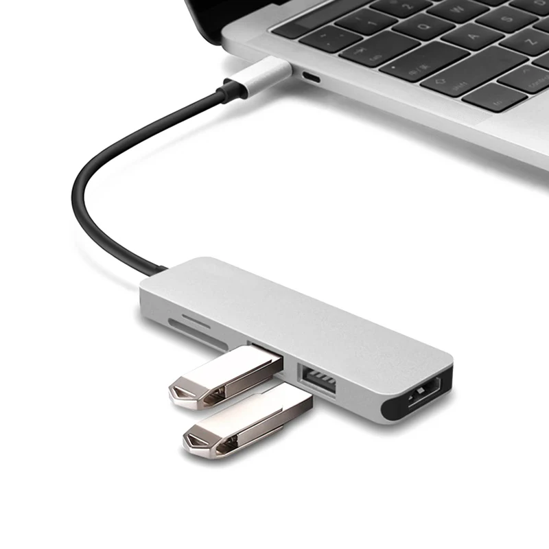 

USB-C Hub HDMI Adapter 5 in 1 Dongle USB Type-C to HDMI Card Reader 2 Ports NK-Shopping