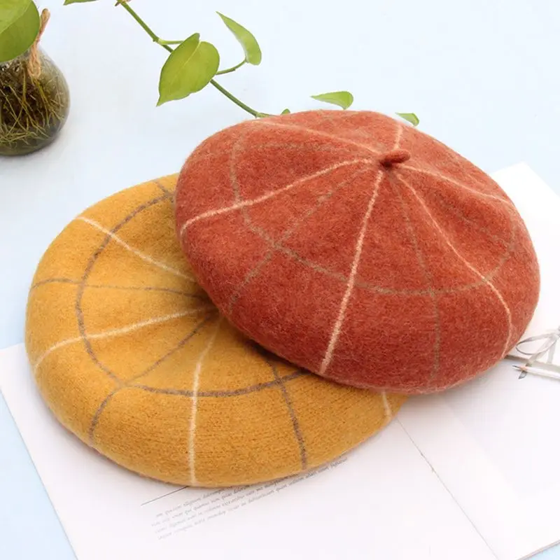 Женский Зимний берет из искусственной шерсти, клетчатая шапка с рисунком тыквы