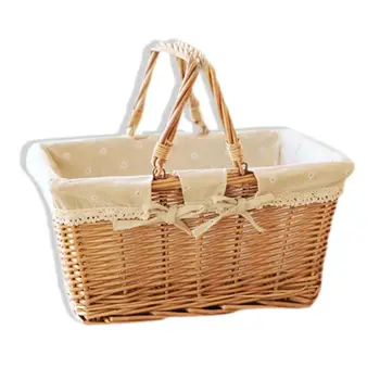 

Willow Rattan Woven Hand Basket Portable Storage Basket Fruit Flower Basket Gift Packing Basket for Home Picnic Rural Style #SO