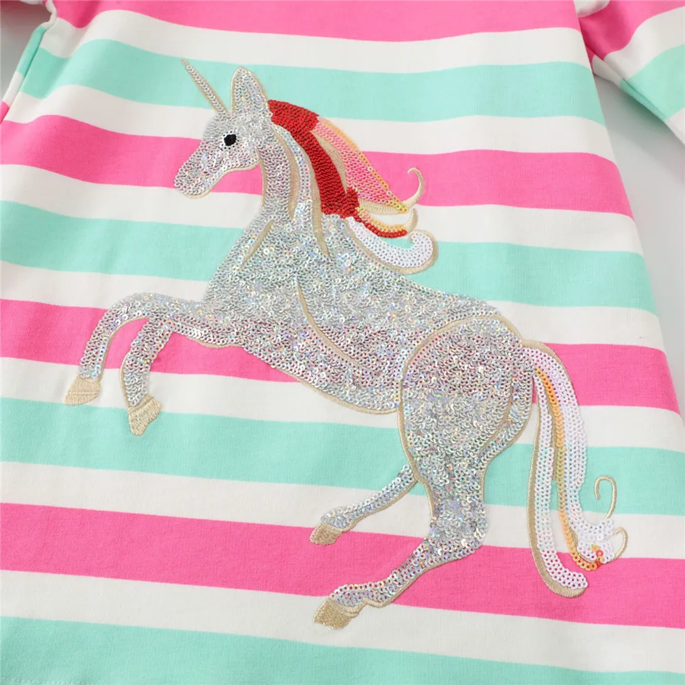 Fashion Children Dresses Cotton Princess Girls Dress with Hooded Unicorn Beading