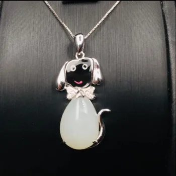 

925 Sterling Silver White HeTian Jade The Dog Modelling Lucky Pendant Chain Necklace For Women Fine Jewelry Charm Gift