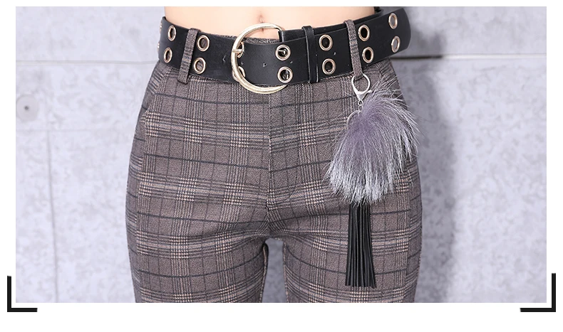 2019 New Autumn Plaid Wide Leg Pants For Women Office Work Wear Lady Pants With Belt Long Trousers Female Fashion Design Trouser (8)