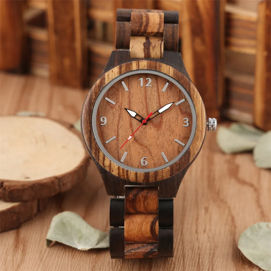 

Black & Brown Wood Men Watch Quartz Movement Simple Display Full Wooden Watchband Luxury Male Clock Gifts New Arrival 2019