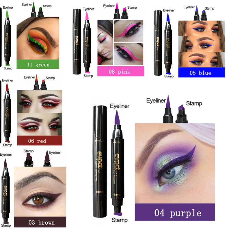 

Colorful Double-Headed Seal Eyeliner Triangle Eyeliner 2-in-1 Waterproof Eyes Make Kit with Eyeliner Pen Eyeliner Stamp TSLM1