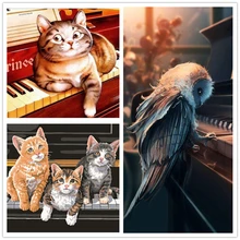 Набор для рисования по номерам пианино и кошка нестандартного размера, бескаркасная Сделай Сам Алмазная краска по номерам для взрослых начинающих детей