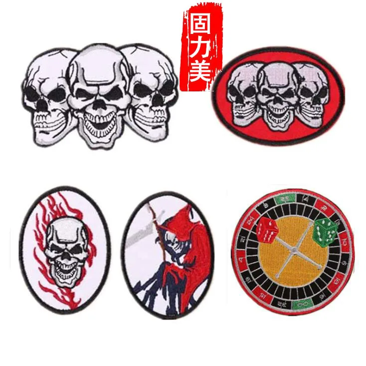 5pc punk skull 3 heads together red blood embroidered ironing on patch | Дом и сад