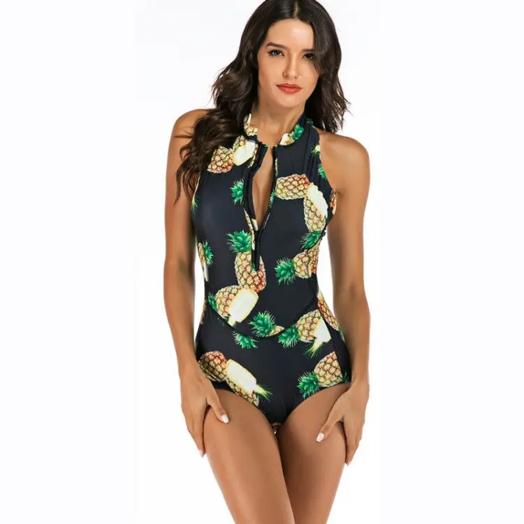 7716 Rashguard Цельный с рисунком Купальник короткий купальный костюм с длинным рукавом женщина серфинг для купания костюм Rashguard Sexi One Swimsuit купальник - Цвет: 7716