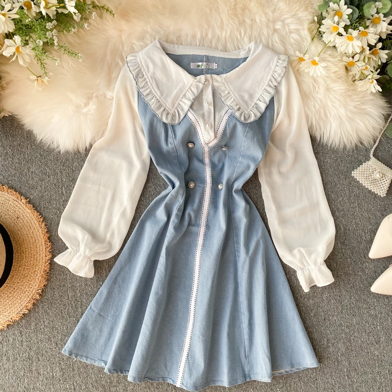 2019 Новая модная женская одежда Осеннее джинсовое платье платья с пышными