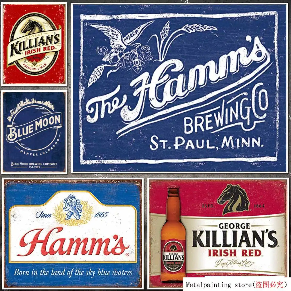 Desperate Enterprises Blue Moon- Skyline Logo Retro Tin Sign Metal Painting Tin Sign Wall Decor Board Retro Pub Bar Tin Poster