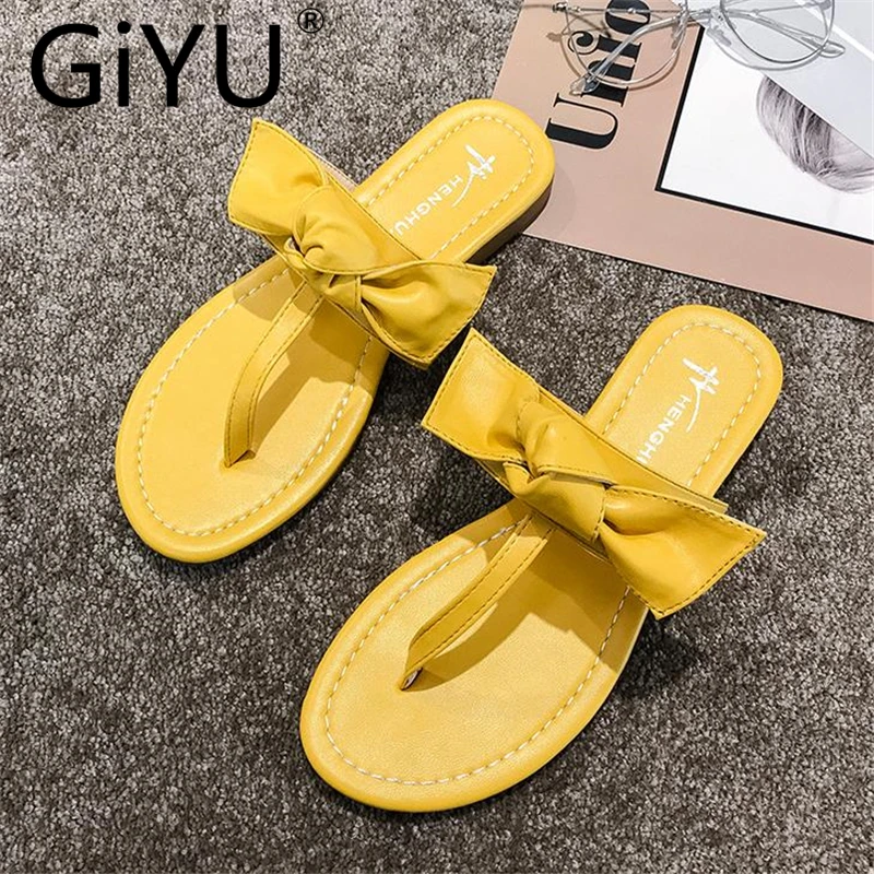 slippers summer flat bow fashion yellow 