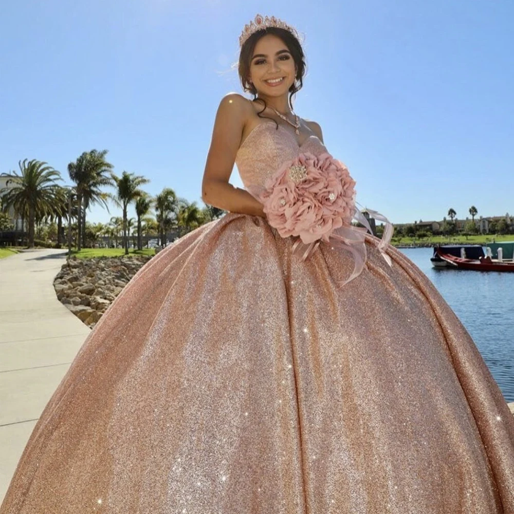 Rose Gold Quinceanera Dresses Sequin Ball Gown Sweet16 Dress Birthday Party  | eBay