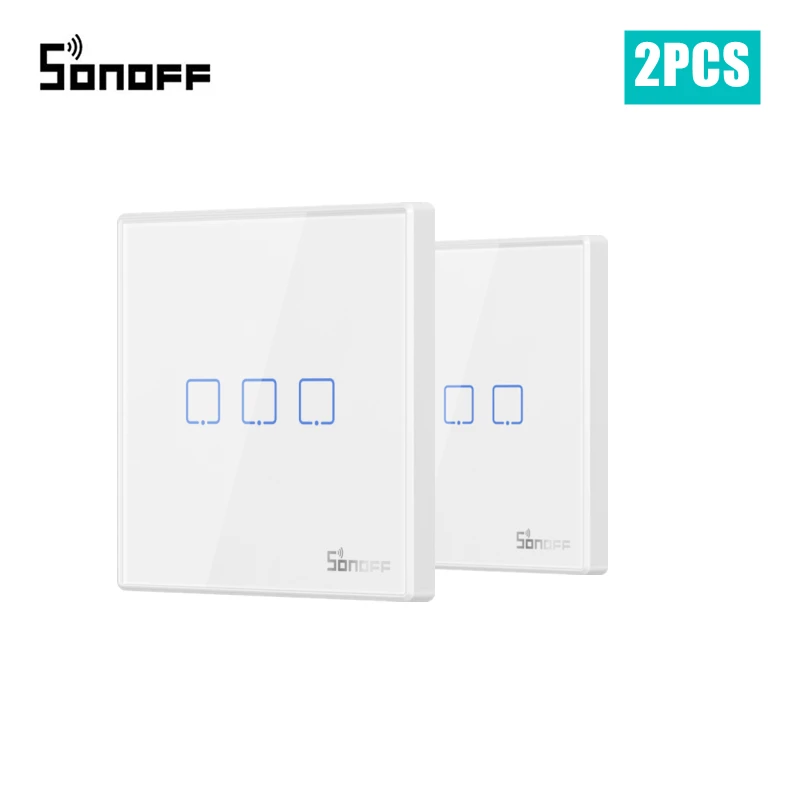 SONOFF T2EU-RF 86 Type Wall Panel 1-3 Gang Sticky 433MHz Wireless RF Remote 2-Way Control for 4CHPROR3 SlampherR2 TX Wall Switch 