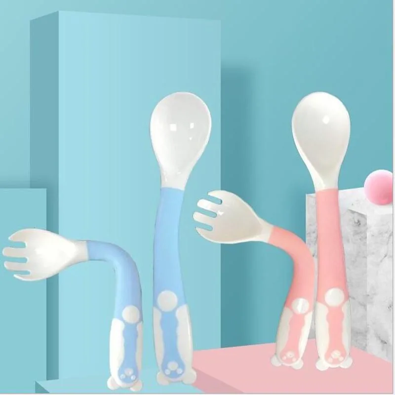 2Pcs/Set Baby Bendable Spoon Fork Set Toddler Infant Learning Tableware