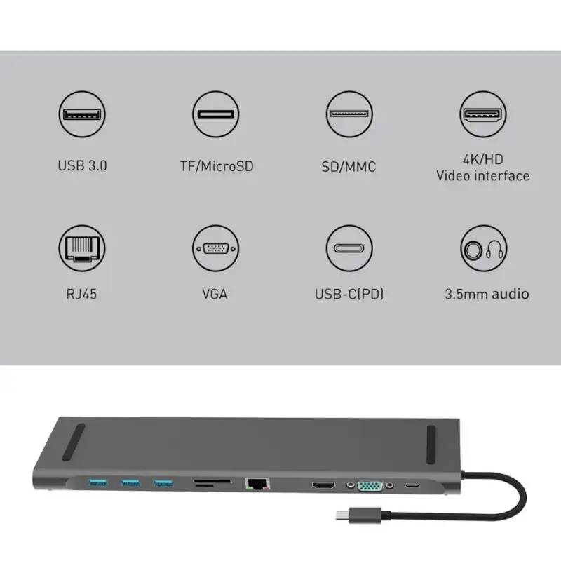 10 в 1 usb-хаб type C USB 3,0 RJ45 док-станция HD 4K Изображение HDMI адаптер для телефона ноутбука