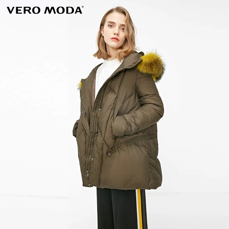 Vero Moda Женская куртка-пуховик с капюшоном из меха енота на шнурке | 318423539