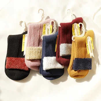 

Woman Solid Cotton Striped Socks with Fuzzy Cuff Girls Sport Socks Warm Winter Short Socks Female Ankle Socks 5 Pairs/ lot