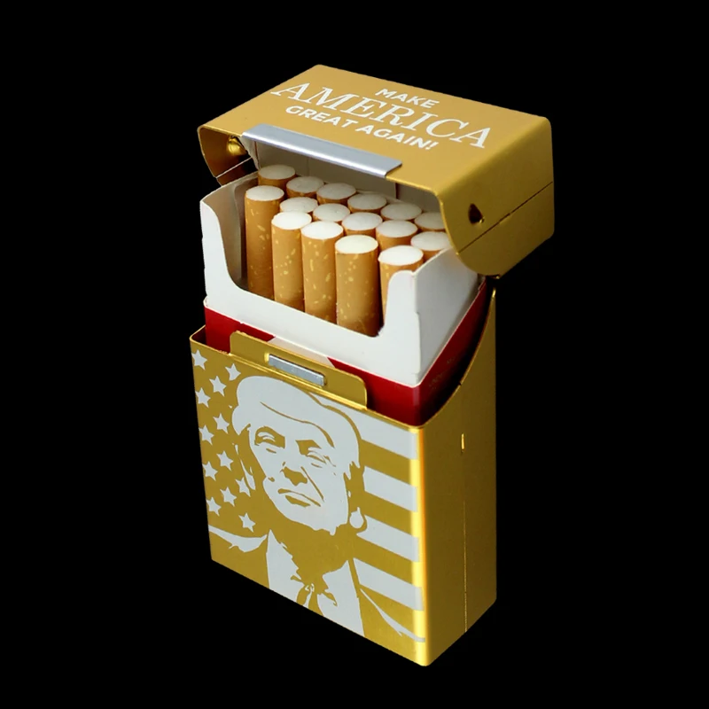 Металлический чехол для сигарет, раскладушка, алюминиевый сплав, коробка для сигарет, курительная коробка, подарок, президент США, Дональд Джей Трамп, производные продукты