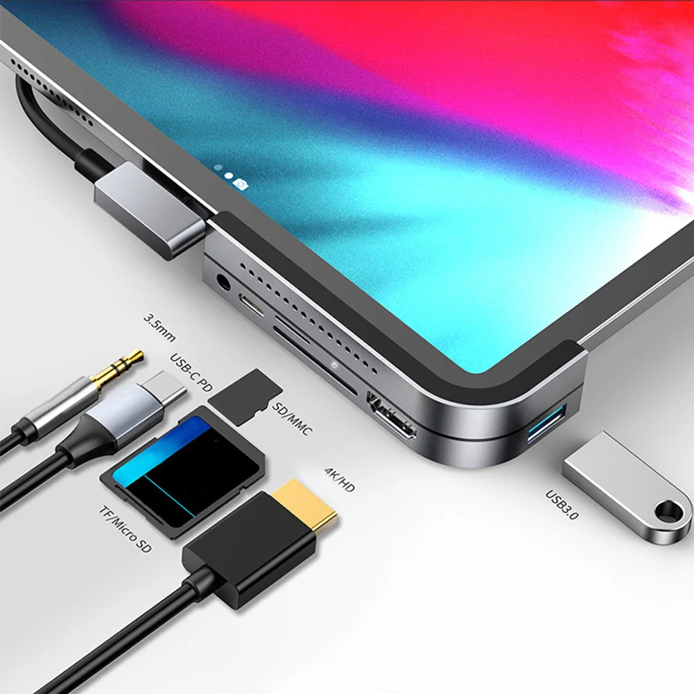 

Data Transmission High Efficiency Home Tablet Notebook USB 3.0 Portable Office HDMI Adapter Hub 3.5mm Aux Type C Mini 6 In 1