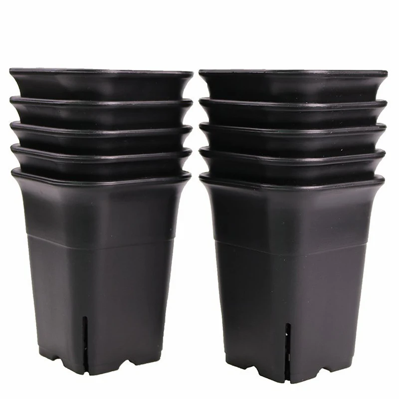 NHBR-12PCS-Pack черный квадратный пластиковый суккулентный горшок для растений цветы кактуса и т. Д., Черный цветочный горшок для питомника