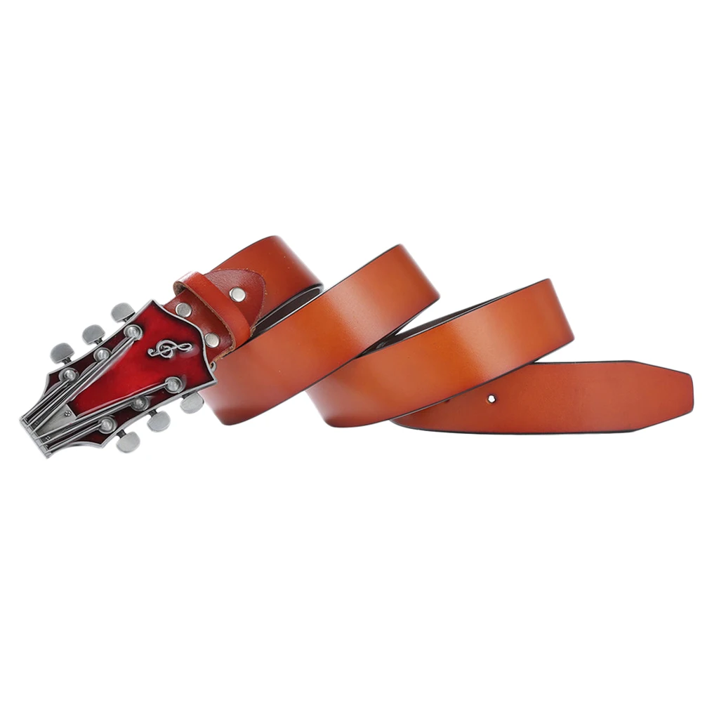 Mens Vintage Style Music Guitar Head Leather Belt Gift for Musician 3.8cm/1.5 inch wide leather belt for Business men