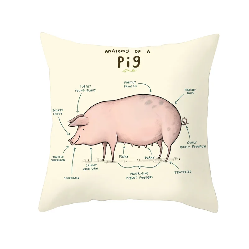 Hot Sale Decorative Cushion Cover 45*45cm Square Pillow Cover Animals Anatomy Pillowcase Sofa Car Cushion Cover Throw Pillowcase