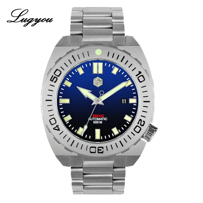 Blue SW200 Мужские часы Lugyou San Martin Deep Sea Diver, автоматический Сапфир, водонепроницаемость 500 м, светящаяся нержавеющая сталь, ограниченная серия - Цвет: Blue SW200
