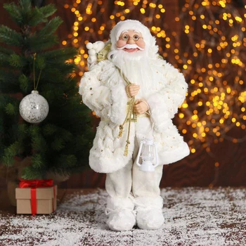 

Santa Claus, in a white fur coat, with gifts