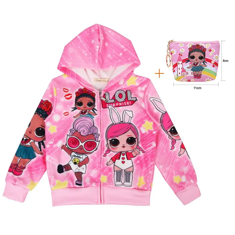 

2019 new fashion cartoon doll zipper coat big eye doll with hood pattern sweater coat jacket + bag 2 sets