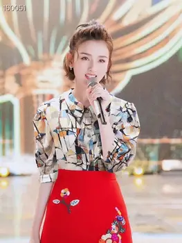

2020 Luxury Women Fashion Runway Blouses Half Puff Sleeves Painted Print Shirt Office Lady High Quality Popular Elegant Silk