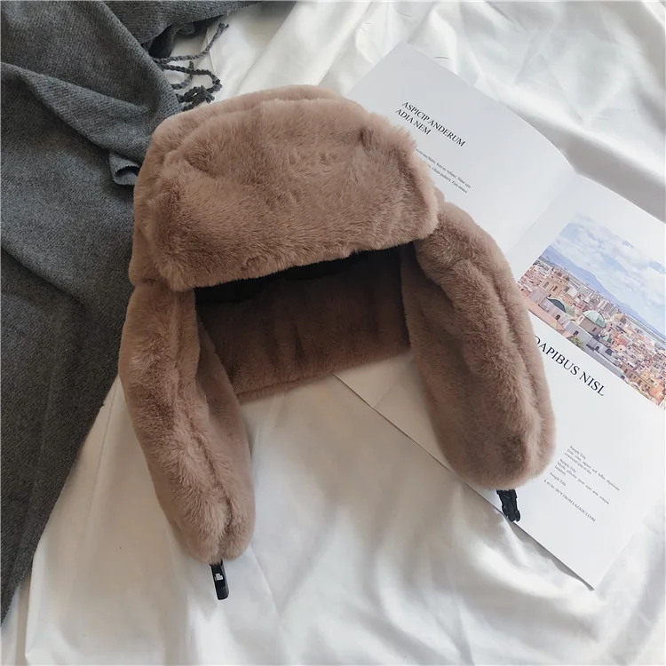Winter Hat Fur Hat Wool Hat Knitted Earflap Hat Army Military Hat Women's Hat Winter HaTt Ushanka Hat Female Thicken Cold Cap Warm Windbreak Warm Pilot Cap Earflaps winter hat,fur hat,wool hat,knitted earflap hat,army military hat