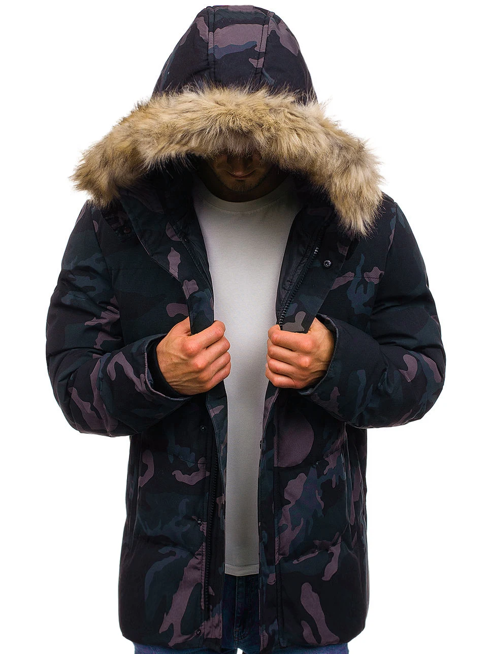 Men Europe And America Men Fashion Thick down Cotton Camouflage Cotton Overcoat 3813