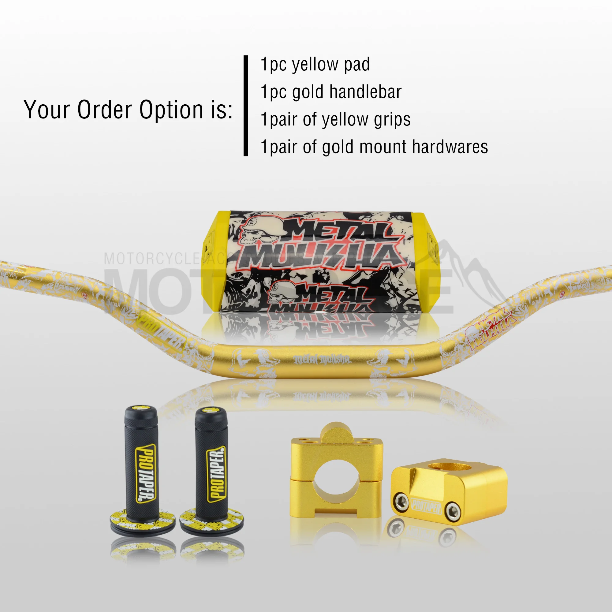 Gold Full Kit Руль для Pro Taper Pack Bar 1-1/" Mulisha ручка бар колодки Захваты Pit Pro Гонки Грязь велосипед ямы мотоцикл с адаптер cnc - Цвет: Gold Full Kit