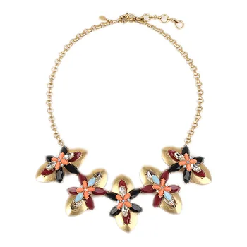 

European and American Retro Colorful Gem Fashion Drop Flower Dress Necklace