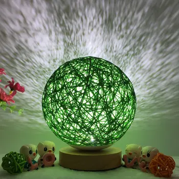 

ICOCO Romantic Rattan Ball Night Light with Wood Base Dimmable Night Lamp Home Party Wedding Decor Bedside Desk Lamp for Bedroom