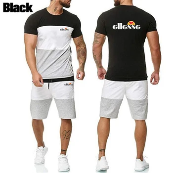 

2020 summer sports and leisure men's T-shirt + shorts suit stitching casual shorts suit summer fashion men's short sportswear