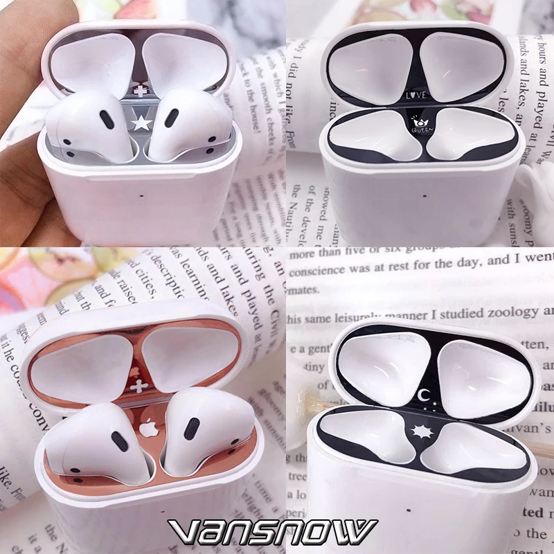 

24 Style 1 Set Ultra Thin Skin Protective Cover Metal Film Sticker Iron Dust Guard for Apple AirPods Airpods Accessories