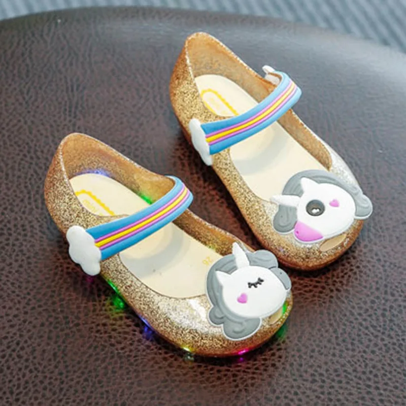 Infantil Baby Girls Unicorn Shoes Girls Kids Sandals Boys Slippers For Kids LED Flashing Light Powder Shoes Children Jelly Shoes