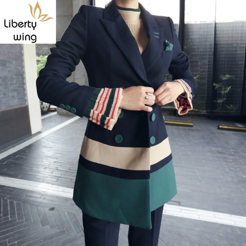 

Pantsuit Autumn New Two Piece Long Sleeve Blazer + Fashion Slim Pants Set Women Double Breasted Elegant Ladies Formal Suits