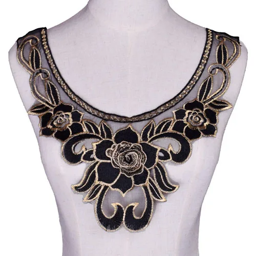 23 1 шт., Золотая Кружевная аппликация, большой вырез, воротник, Аппликации, вышивка, кружевная отделка, ткань, шитье, пэчворк, сделай сам, скрапбукинг - Цвет: 23