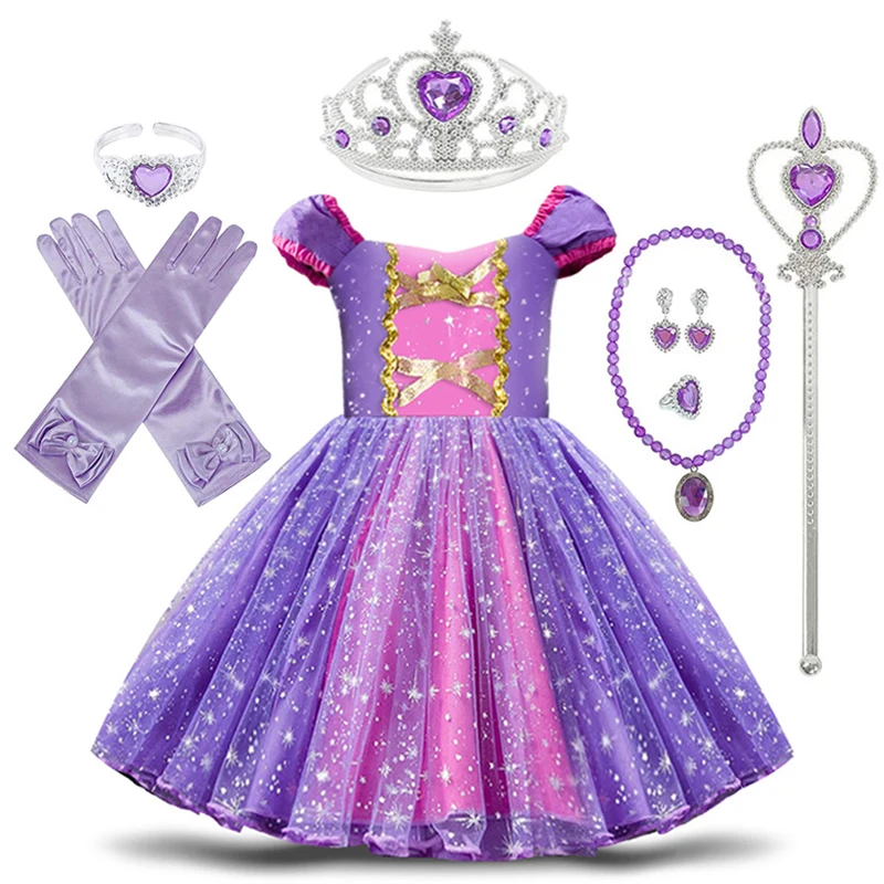Платье для маленьких девочек платье Белоснежки костюм принцессы Хэллоуин Одежда для косплея Для детей ясельного возраста вечерние ролевых игр детская одежда красивые платья для девочек - Цвет: Purple 01-Sets