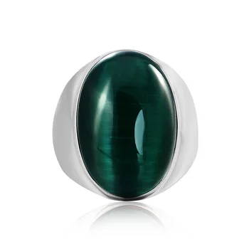 

Wholesale Retro jewelry Silver titanium steel inlaid green red gray colors onyx ring men domineering Opal ring