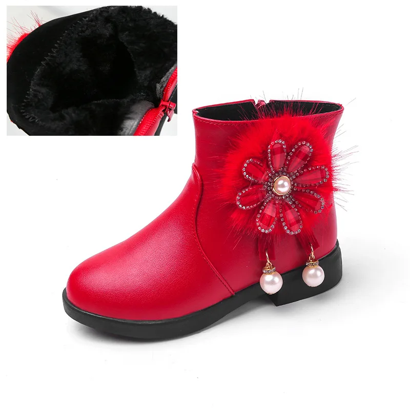 JUSTSL/модные детские ботинки; сезон осень-зима; новые Нескользящие сапожки для мальчиков и девочек; Теплые Ботинки martin; Размеры 26-36 - Цвет: Red Cotton