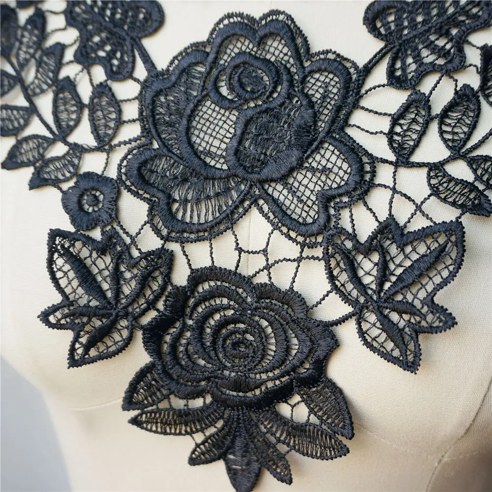 Description Picture 5 of itemBronze White Black Red Embroidered Gown Appliques Lace Fabric Trims Collar Mesh Sew On Patches For Wedding Decoration Dress DIY