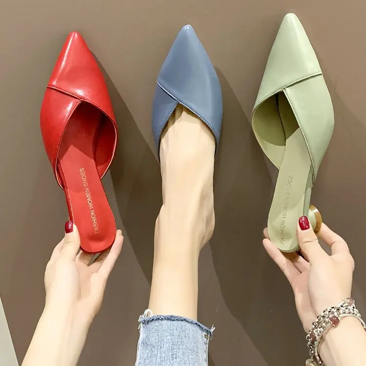 

Slipper Women's 2020 New Style Women's Shoes Spring Korean-style Pointed-Toe Closed-toe Semi-Slipper Women's Low Heel Fashion Sa