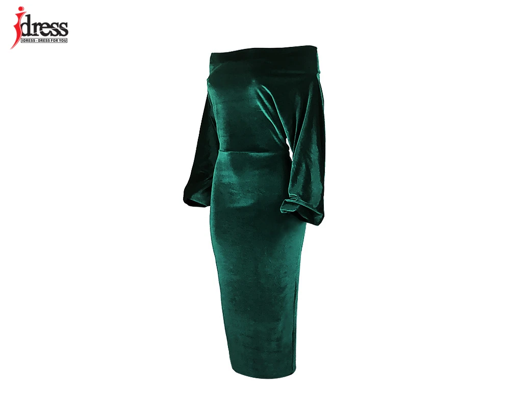 IDress 2020 Sexy Slim Off-Shoulder Nightclub Black Green Red Party Dress Lady Long Sleeve Bodycon Autumn Winter Velvet Dress (26)
