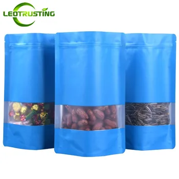 

Leotrusting 100pcs Stand up Matt Blue Aluminum Foil Window Ziplock Bag Coffee Powder Nuts Storage Bag Frosted Window Gift Pouch