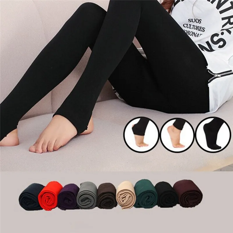LADIES WOMEN THICK FULL FOOT FLEECE LINED WINTER WARM STRETCH TIGHTS BLACK SMLXL