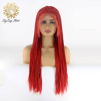 

ZigZag Red Micro Braided Synthetic Lace Front Braid Wigs for Women African American Hair High Temperature Resistance Braids Wig